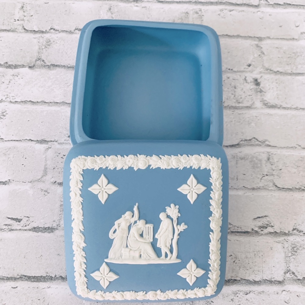 Wedgwood Jasperware Blue Square Lidded Trinket Box - 4” x 4”